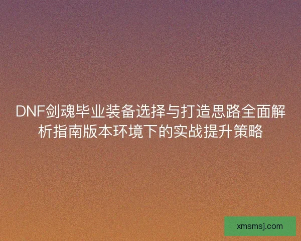 DNF剑魂毕业装备选择与打造思路全面解析指南版本环境下的实战提升策略